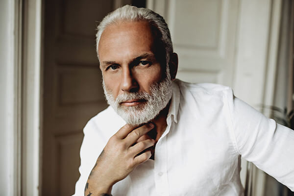 man with white hair